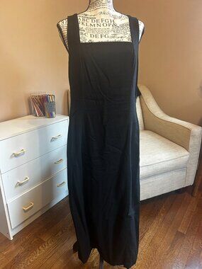 Old Navy Sleeveless Square Neck Linen Blend Midi Dress Black M